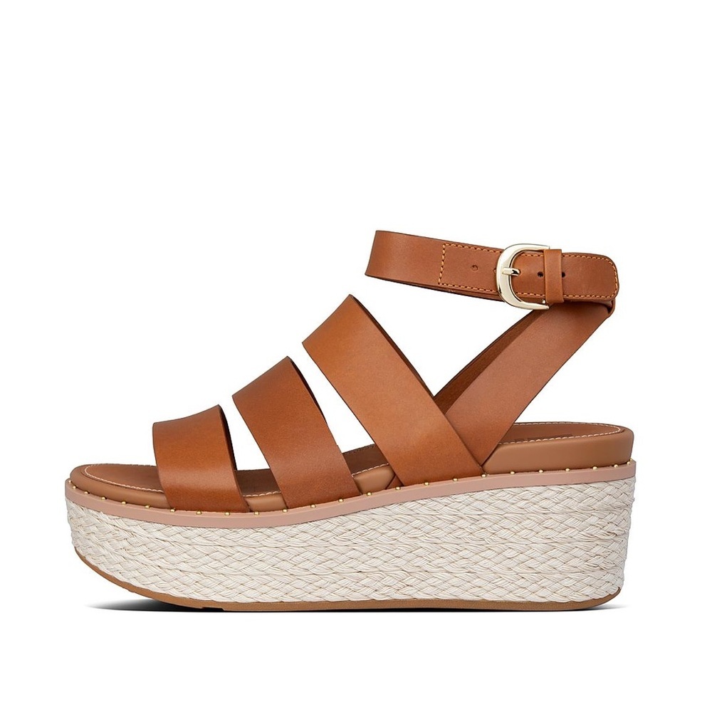 NWT FitFlop ELOISE light tan Espadrille Leather Wedge Back Strap Sandals Size 10 - Picture 2 of 12